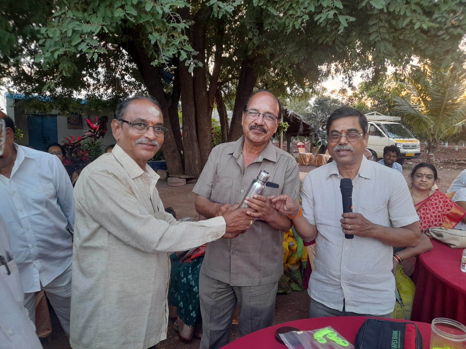 Brij Gopal Garu receiving Second prize in singing compitition (Men) in get-together party on 22-11-2023.